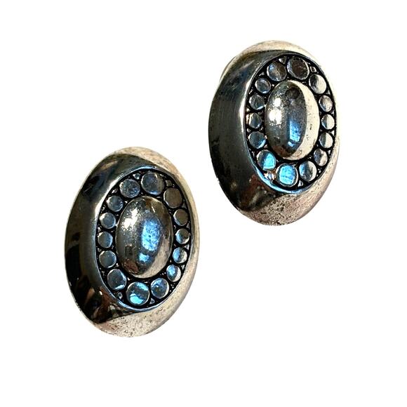 Silver Pierced Earrings textured dimensional ovals career casual classic style - Picture 1 of 7